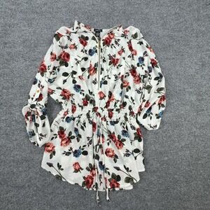 Rue21 Romper Womens XL White Floral Zip Front Elastic Waist Long Sleeve Casual